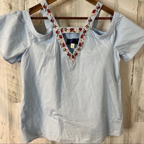 Francesca's Collections Tops - Francescas | Blue Embroidered Off the Shoulder Top cottage core